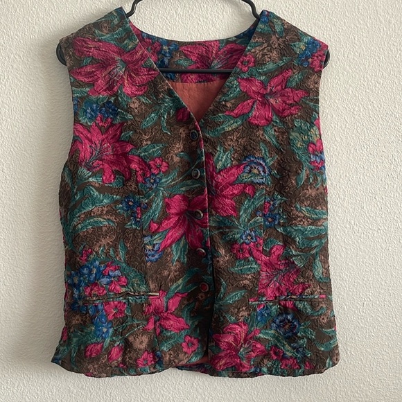Brown Multicolor Floral Vest Size M - Picture 1 of 5